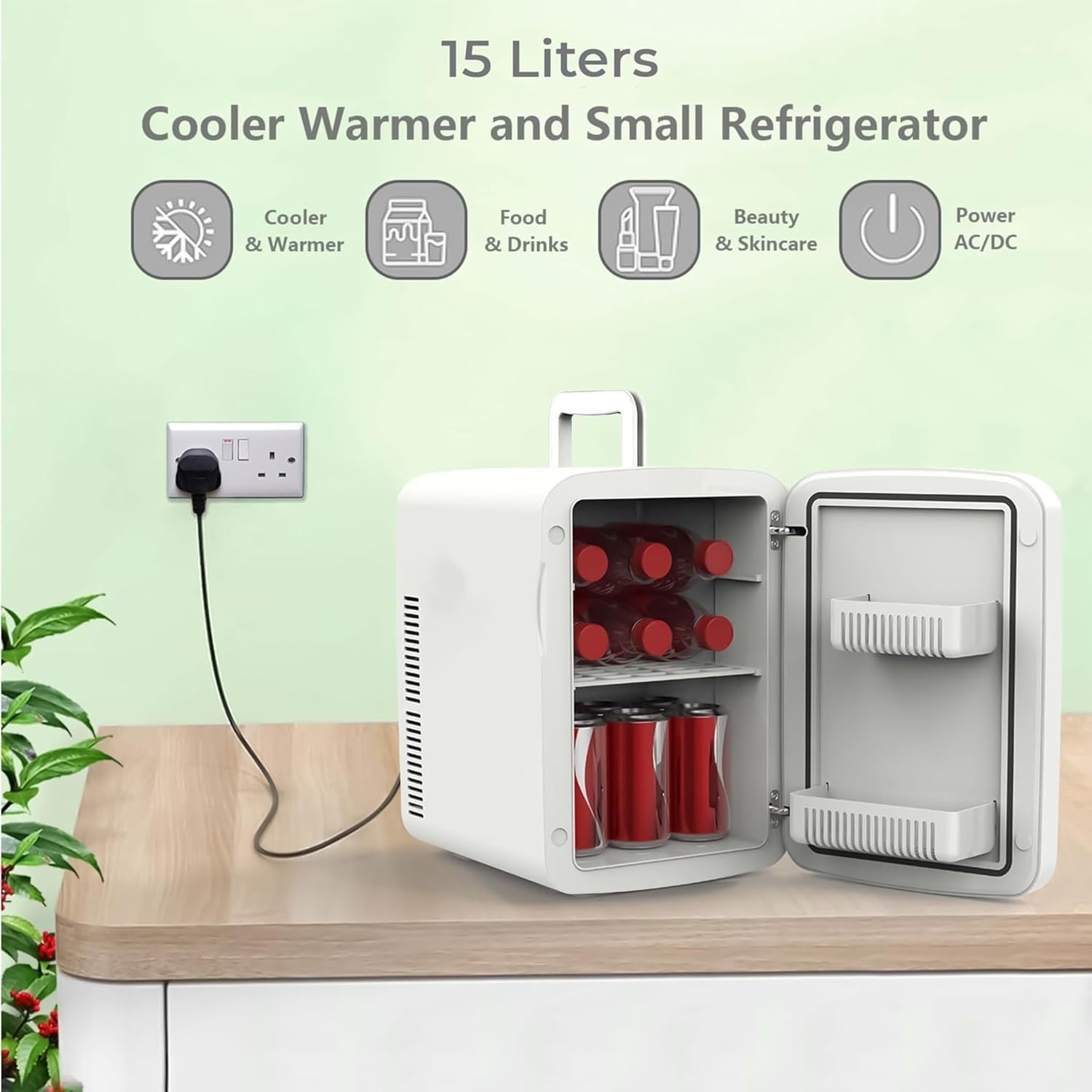 Mini Fridge 15L Cooler & Warmer 12V DC Portable White Compact Tabletop