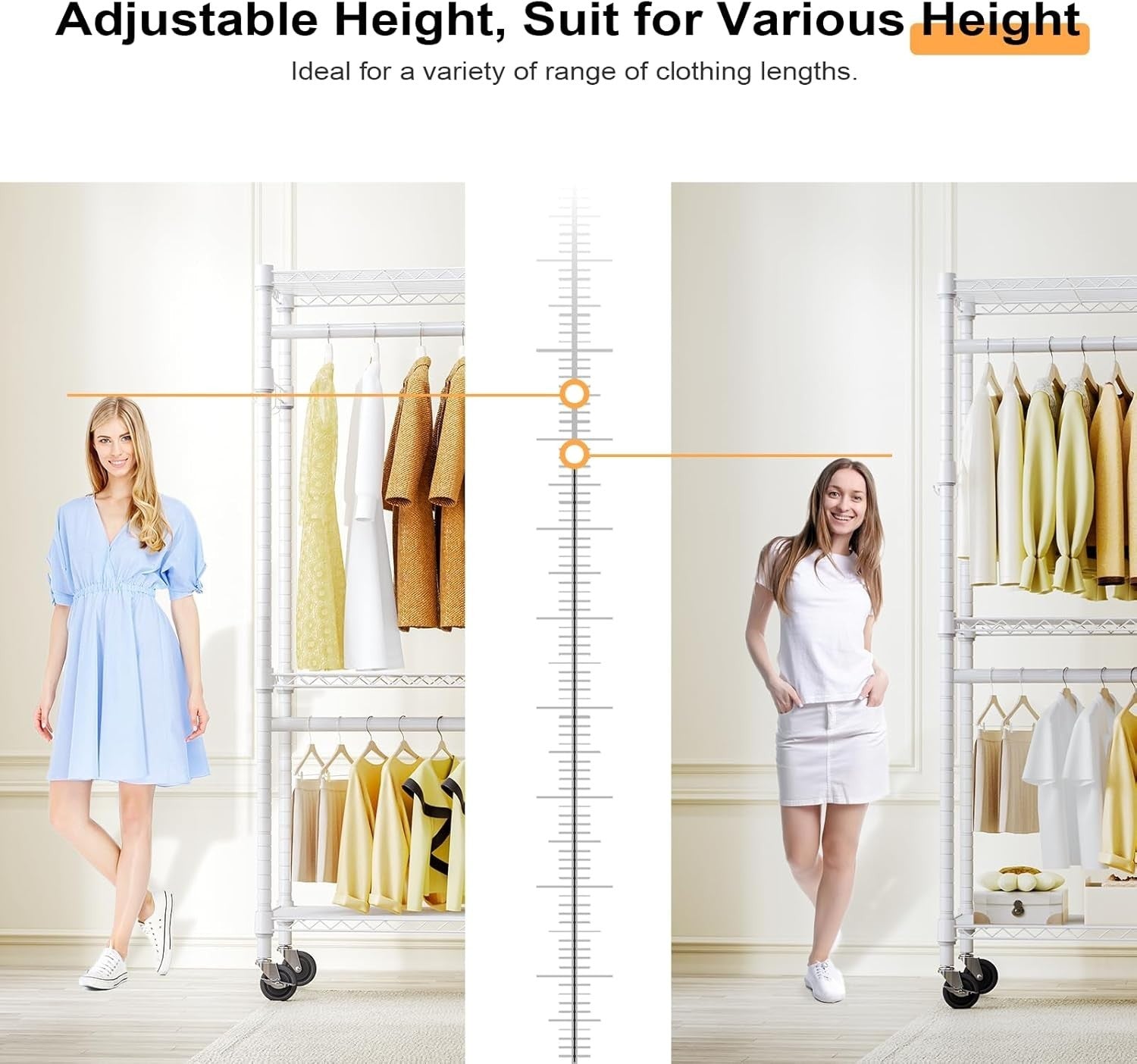 Heavy Duty White Garment Rack – 3 Tier, 2 Rods, 189cm with Wheels