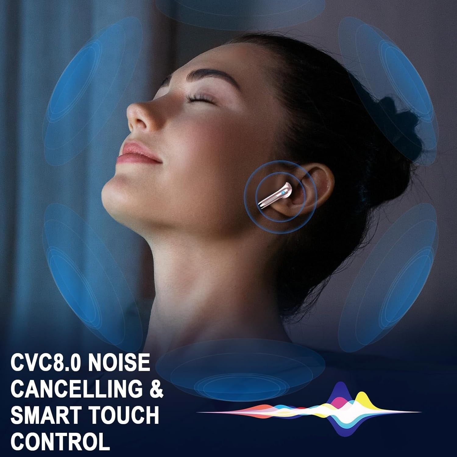 Bluetooth 5.4 Pink Gold Earbuds ENC Mic 40H Deep Bass LED Touch IP7