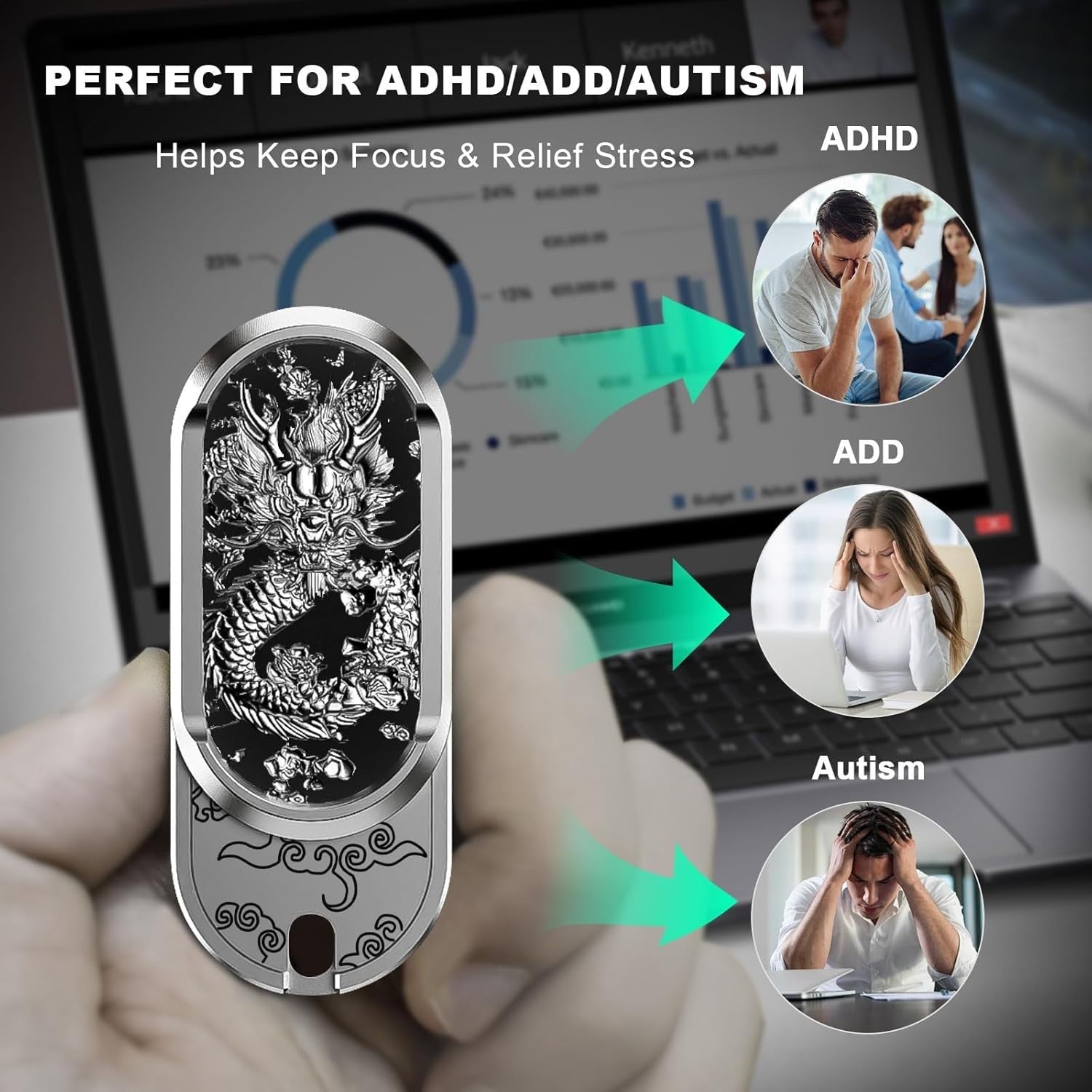 Metal Dragon Fidget Slider Haptic Coin Dual Side ADHD Stress Relief