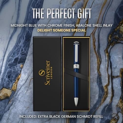 Luxury Ballpoint Pen – Midnight Blue Brass, Chrome & Gold, Refillable Ink