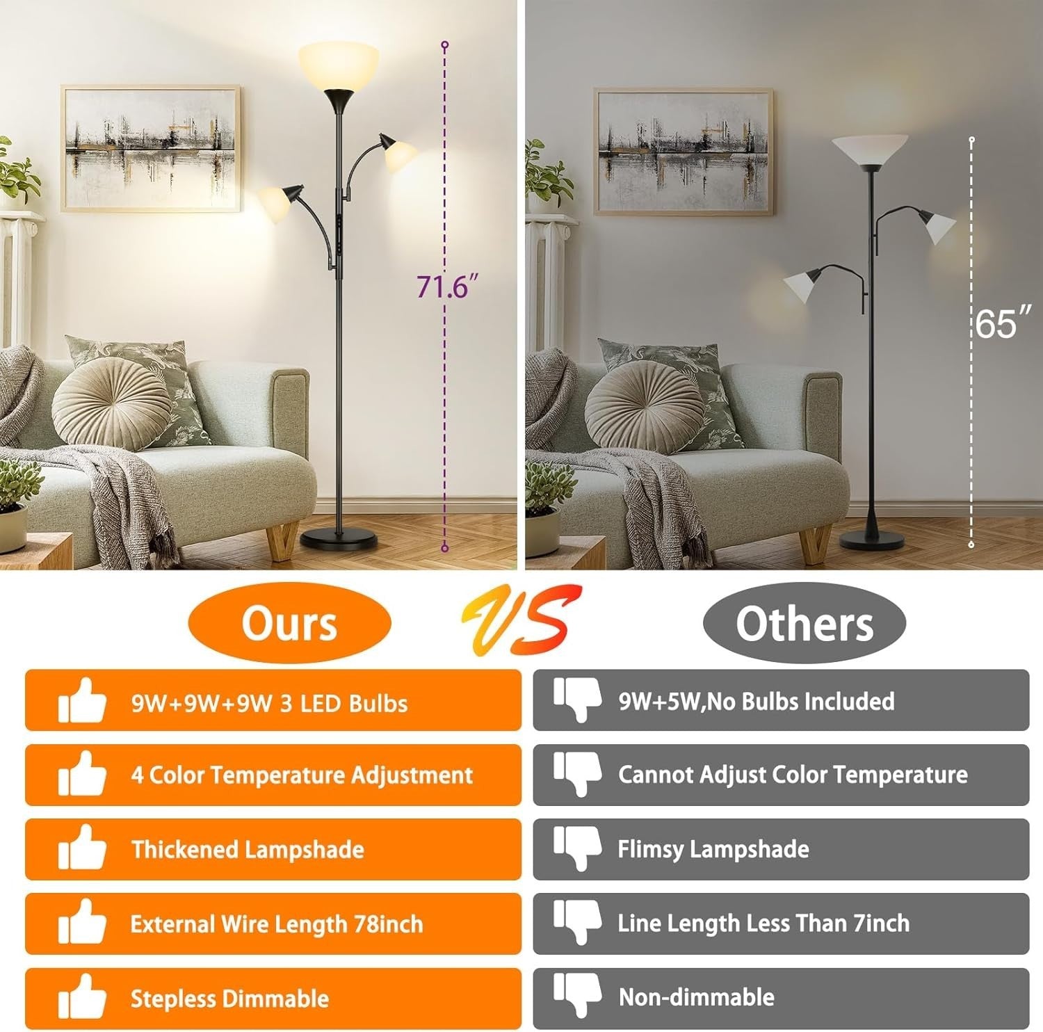3-Light Modern Tree Floor Lamp, App Control, Dimmable, Adjustable Color