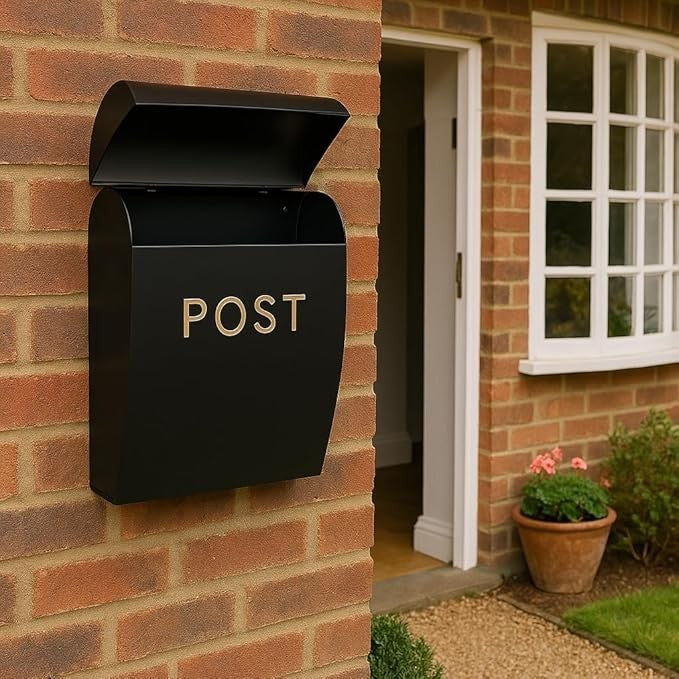 Wall Mounted Black Post Box Iron Mailbox Weatherproof Lockable Durable