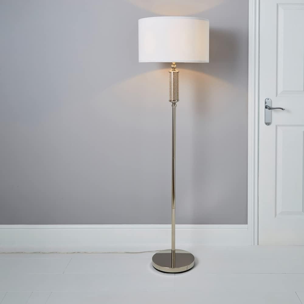 Modern Floor Lamp with Drum Fabric Shade & Foot Switch, 140cm Tall