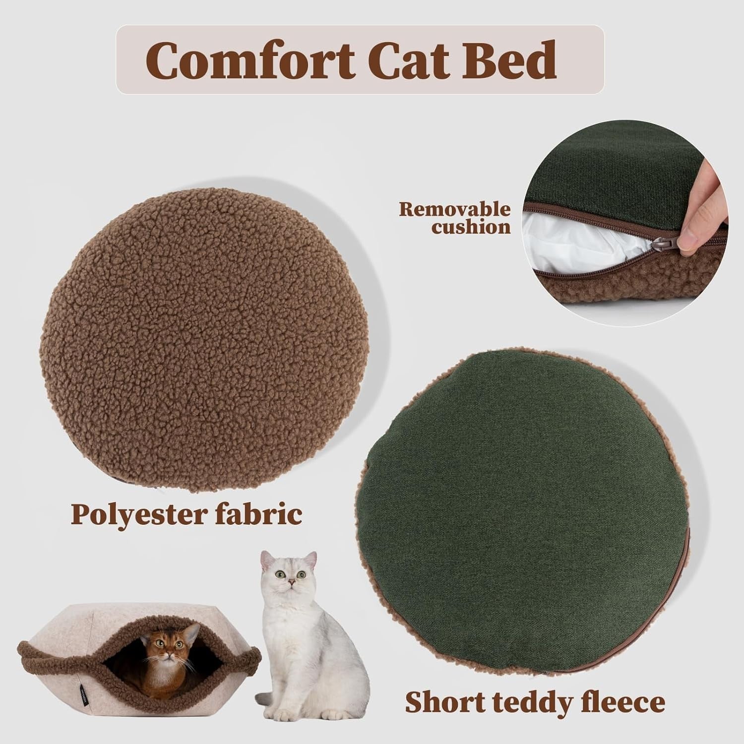 2 in 1 Plush Cat Bed Shell Design Calming Kitten House w Cushion