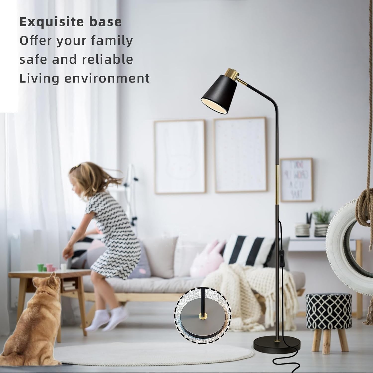 Industrial Floor Lamp Adjustable Metal Head Standing Reading Light Black