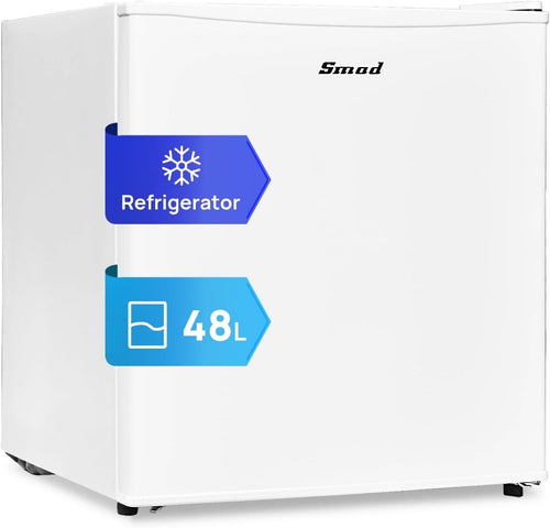 48L Mini Fridge Table Top Quiet Drinks Cooler Reversible Door White