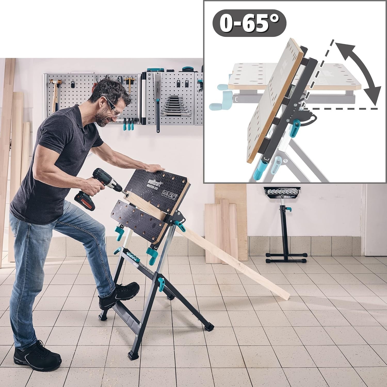 Height Adjustable Clamping Work Table 120kg Load Swivel Bench Ergonomic DIY