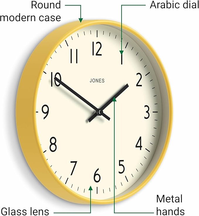 30cm Yellow Wall Clock Modern Silent Quartz Easy Read Numbers Home Office Decor