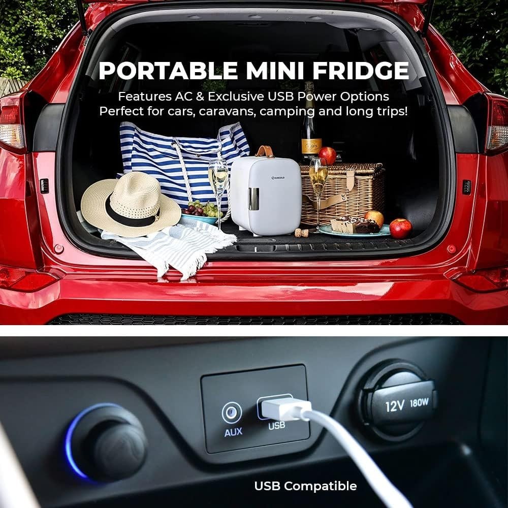 Portable 4L Mini Fridge Small Cooler for Office Bedroom Car Travel Grey