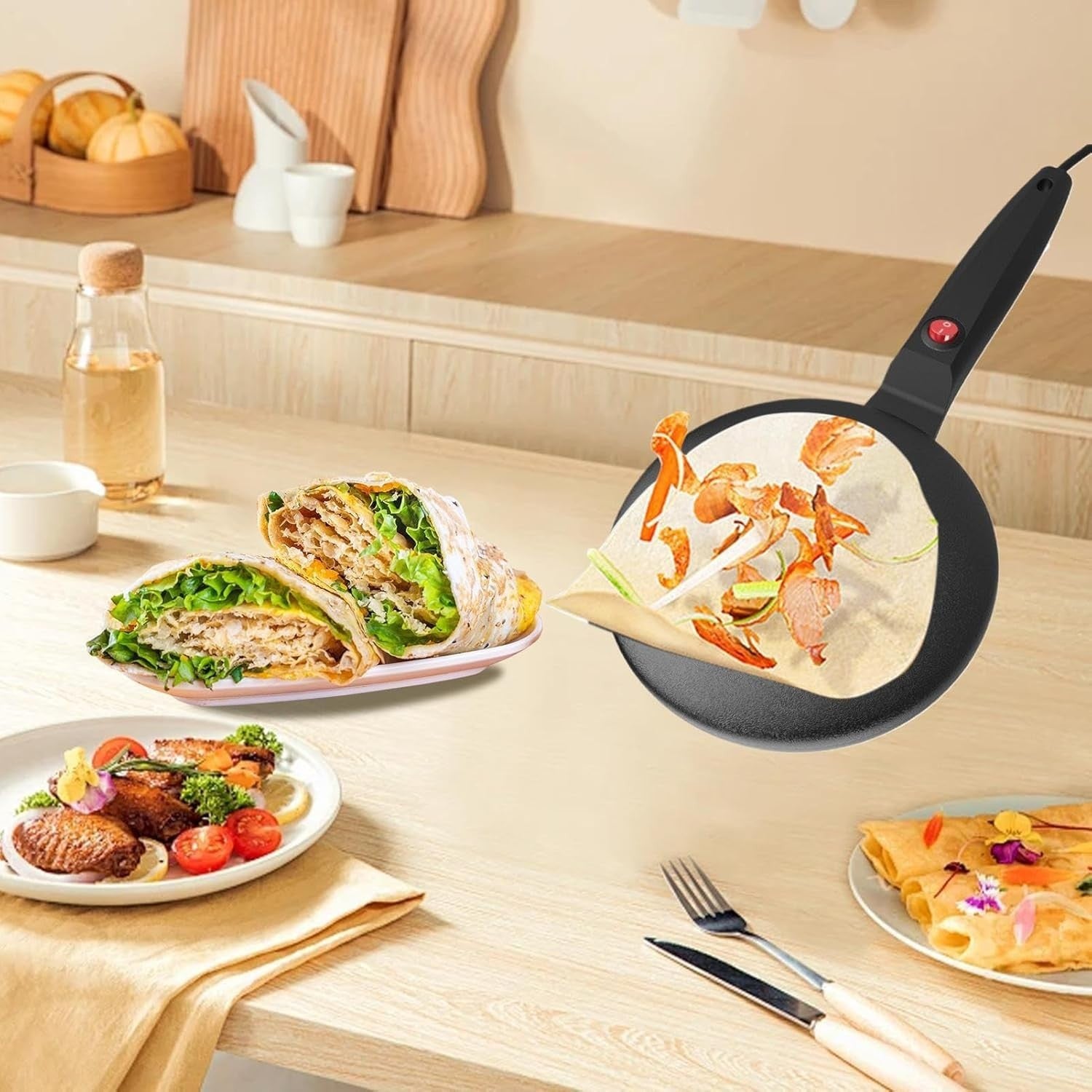 8" Electric Crepe Maker Non-Stick Pan | Auto Temp Control | Portable Machine
