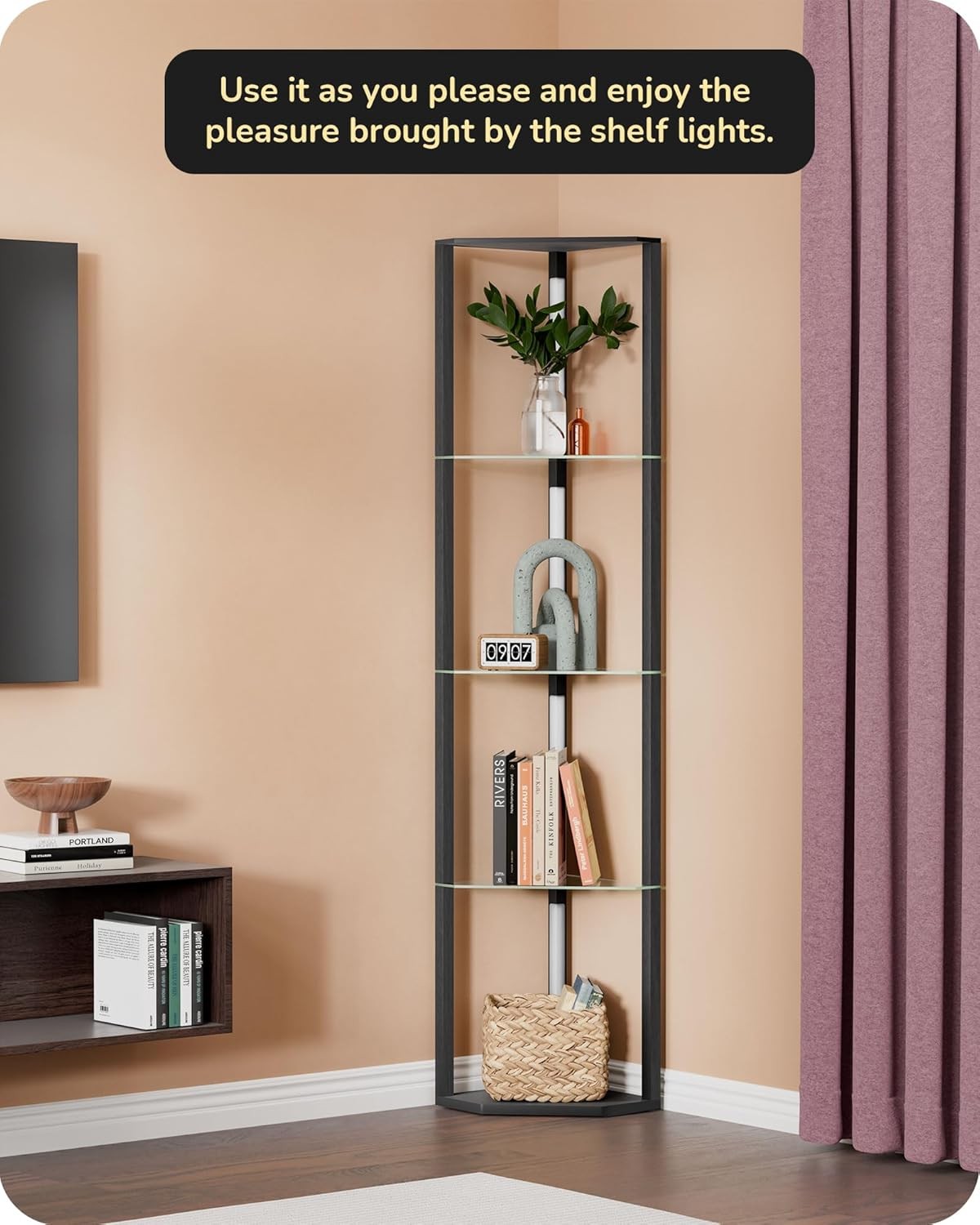 LED Floor Lamp with Glass Shelves Dimmable Standing Corner Display Light