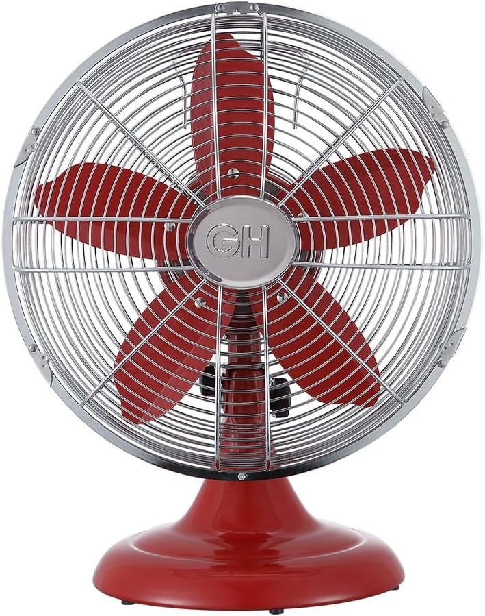 12" Retro Metal Table Fan – 3-Speed Tilt Oscillating Air Circulator Crimson Red