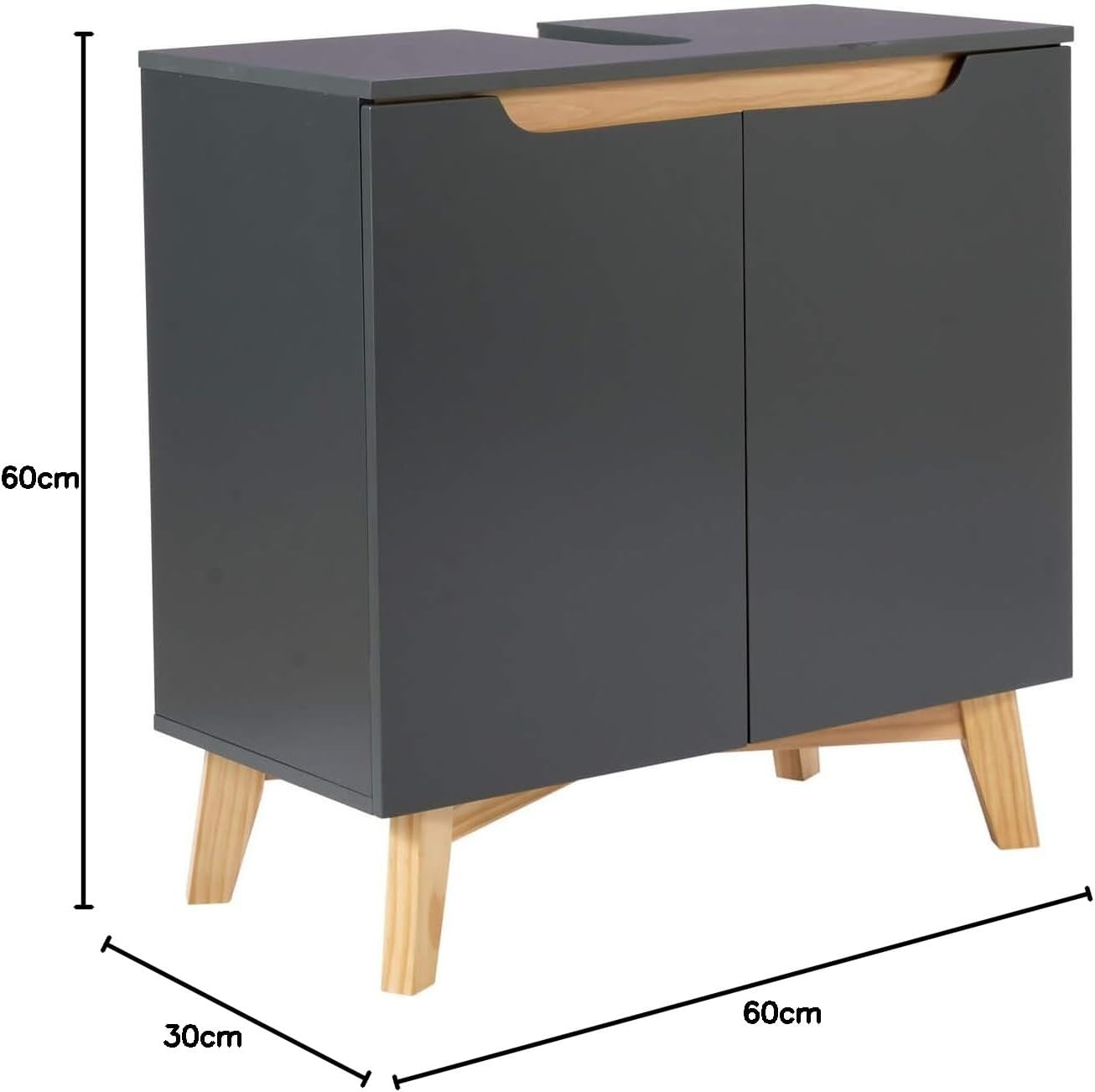 Modern Grey Bathroom Vanity Unit Under Sink Storage Cabinet with Wooden Legs