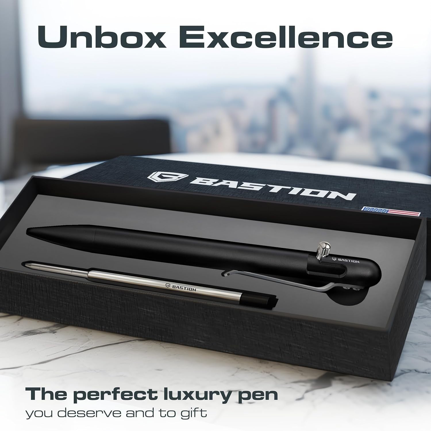 Luxury Slim Black Ballpoint Pen – Bolt Action, Aluminium, Gift Ready