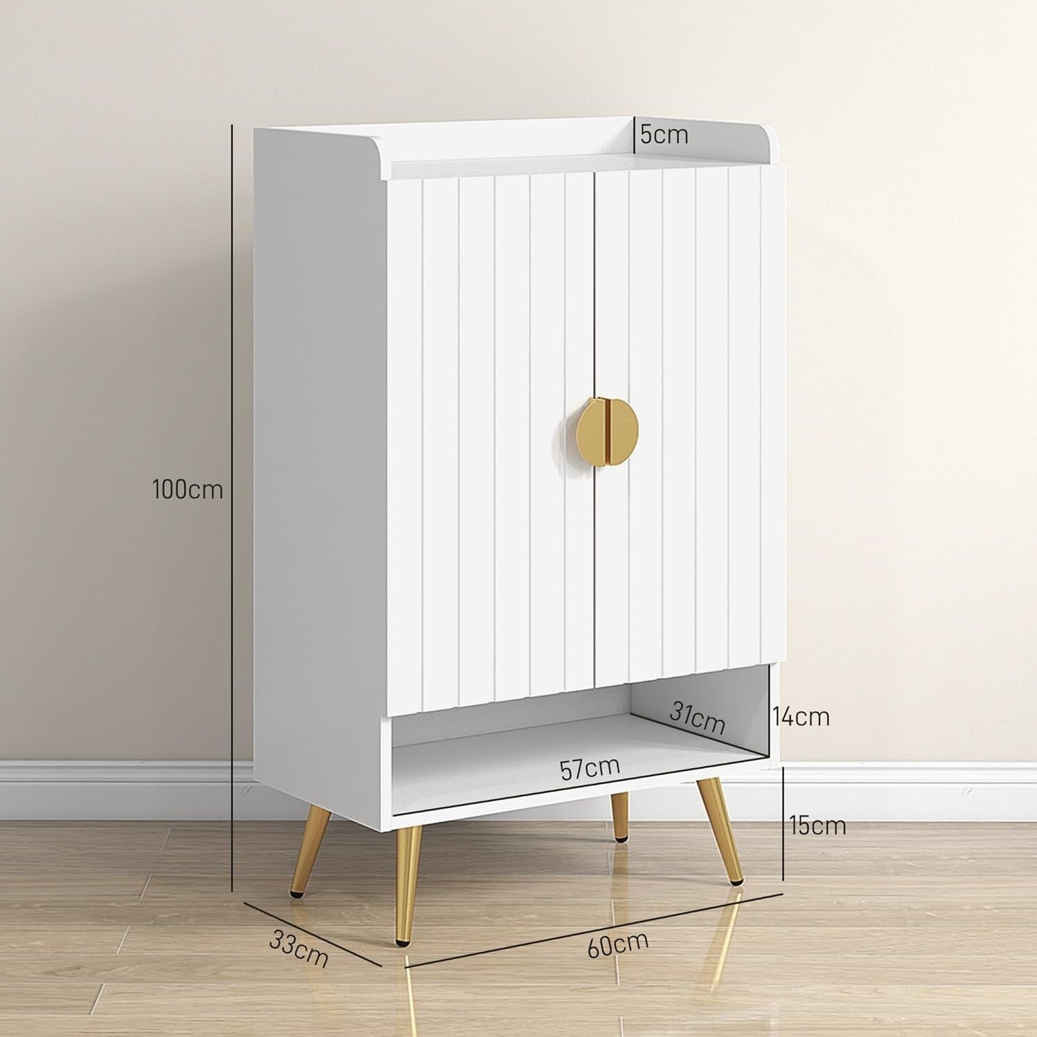 Modern 15-Pair Shoe Cabinet with Adjustable Shelves & Storage, 100x60x33cm White
