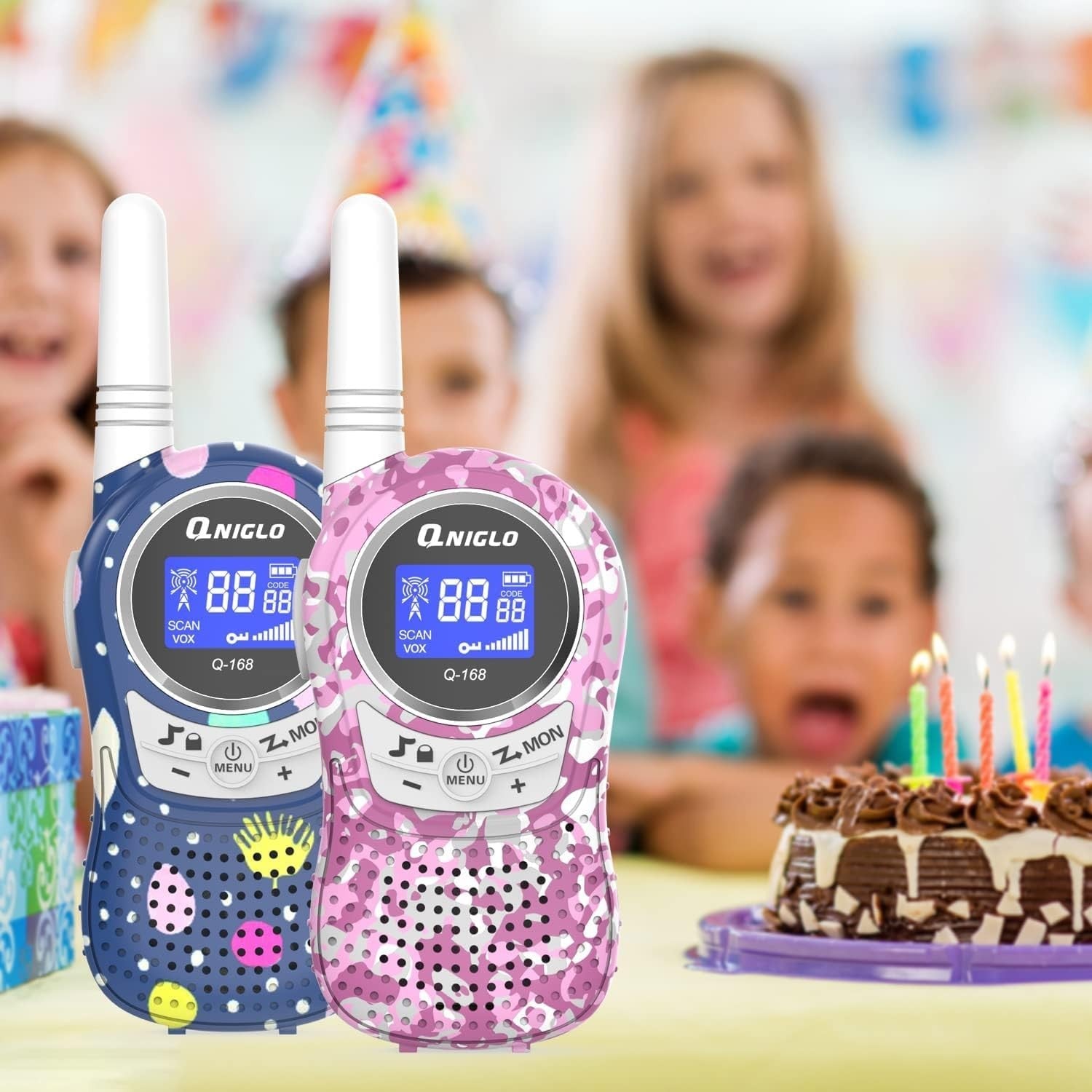 Kids Rechargeable Walkie Talkies Long Range VOX PMR 8 Channel Pink Blue