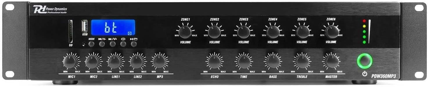 360W 6-Zone PA Mixer Amplifier 100V Bluetooth USB SD FM