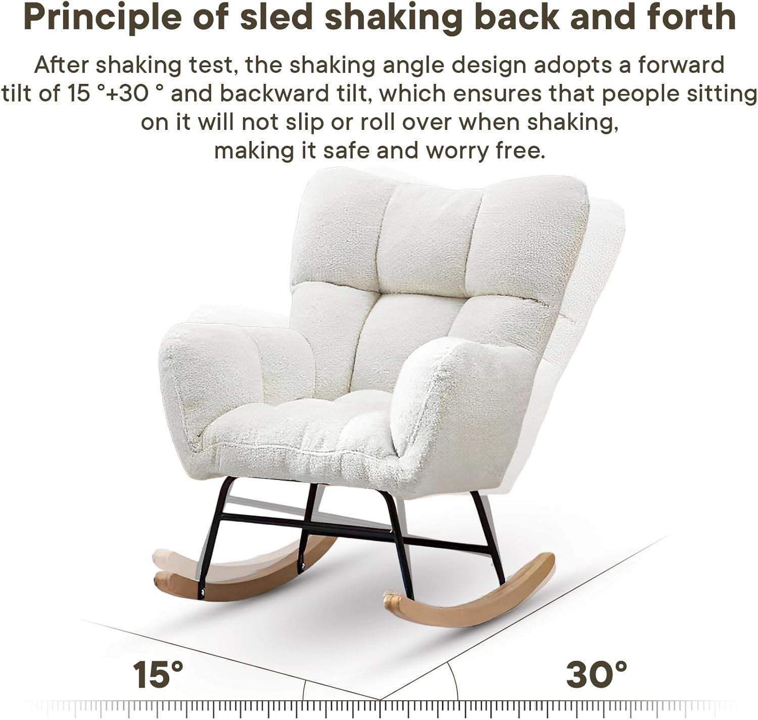 White Luxury Rocking Chair for Adults Home Recliner Sofa, Plush & Sturdy Seat