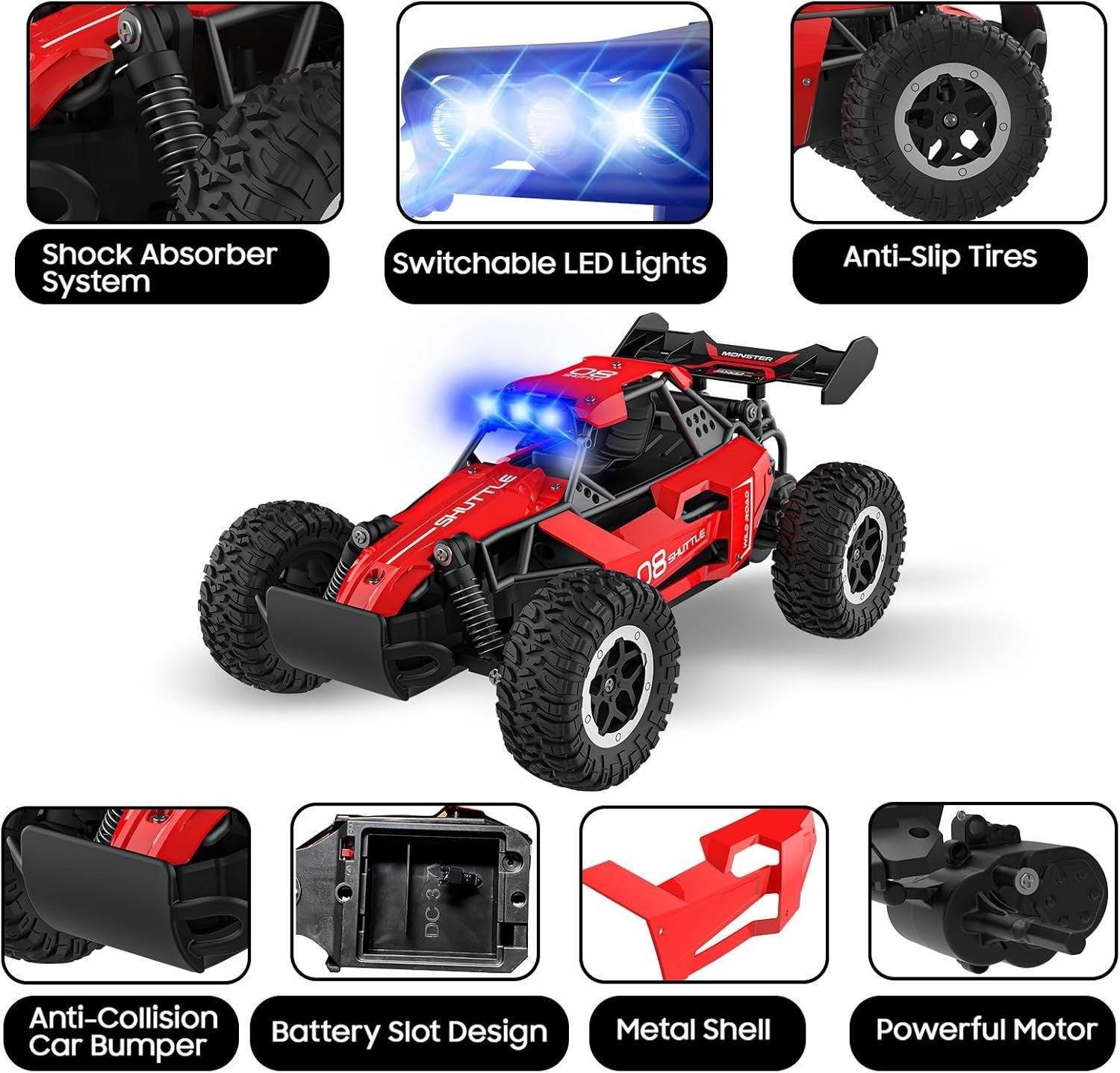 RC Car 20KM/H Remote Control Car 2.4GHz Alloy Monster Truck Toy for Kids