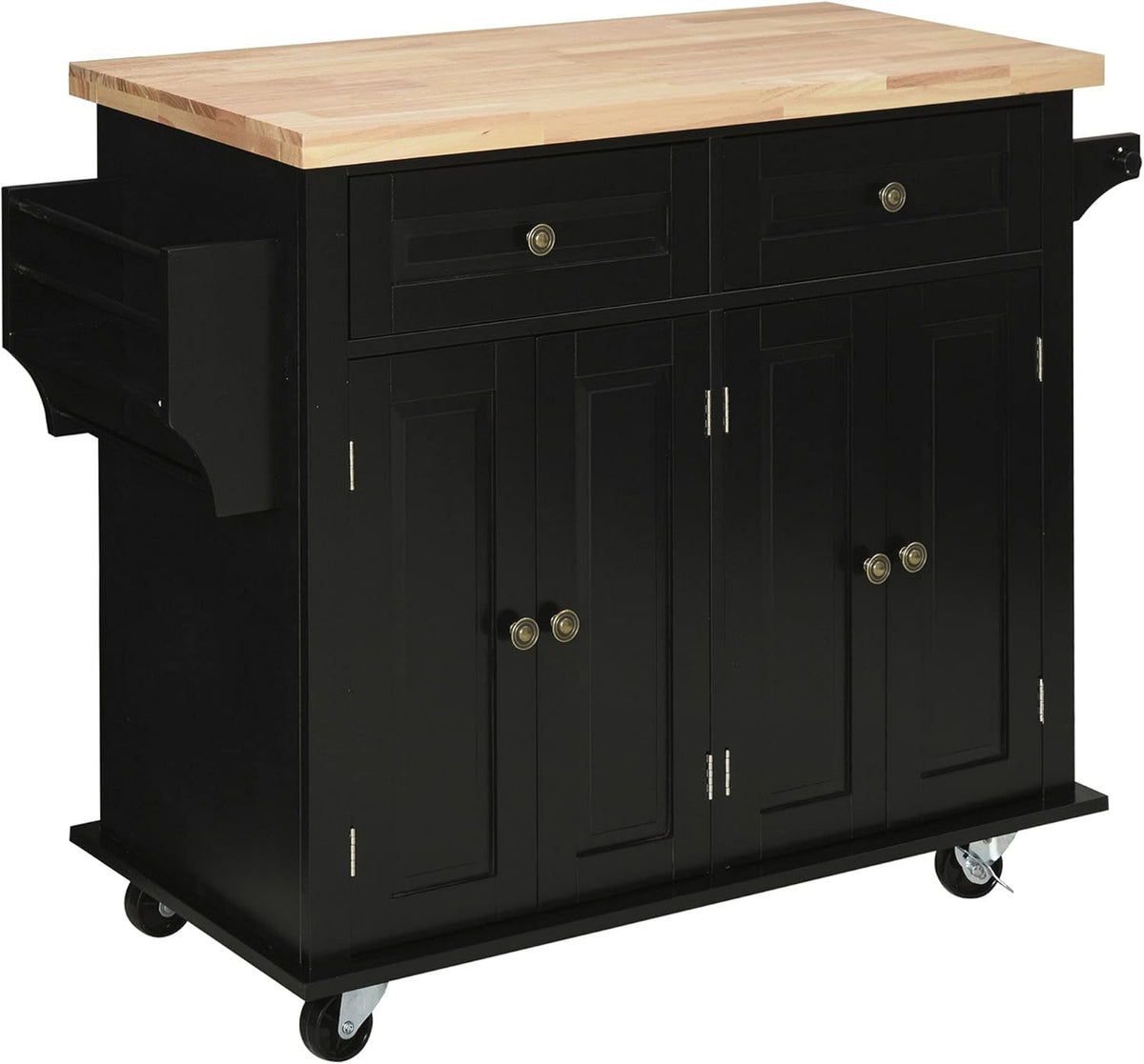 Kitchen Island Trolley on Wheels Storage Cabinet Drawer Butcher Wood Top