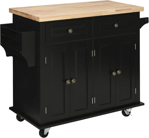 Kitchen Island Trolley on Wheels Storage Cabinet Drawer Butcher Wood Top