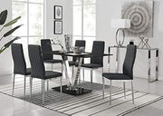 Modern Black Glass Dining Table Set with 6 Black Chairs 140x80x75cm