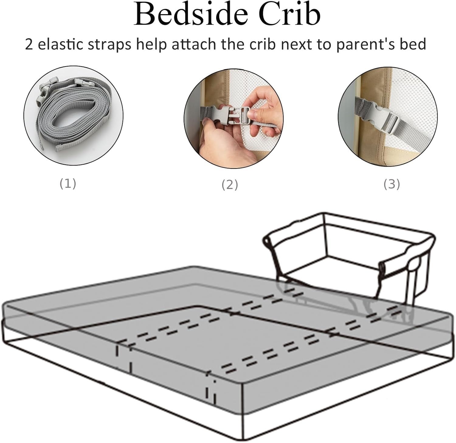 4-in-1 Baby Bedside Crib with Adjustable Height, Mosquito Net & Storage Beige