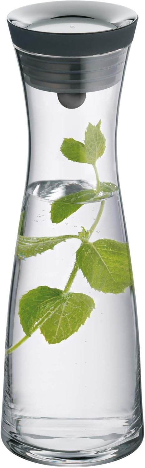 1L Glass Water Decanter with Stainless Steel Close-Up Lid – Slim 29cm Carafe