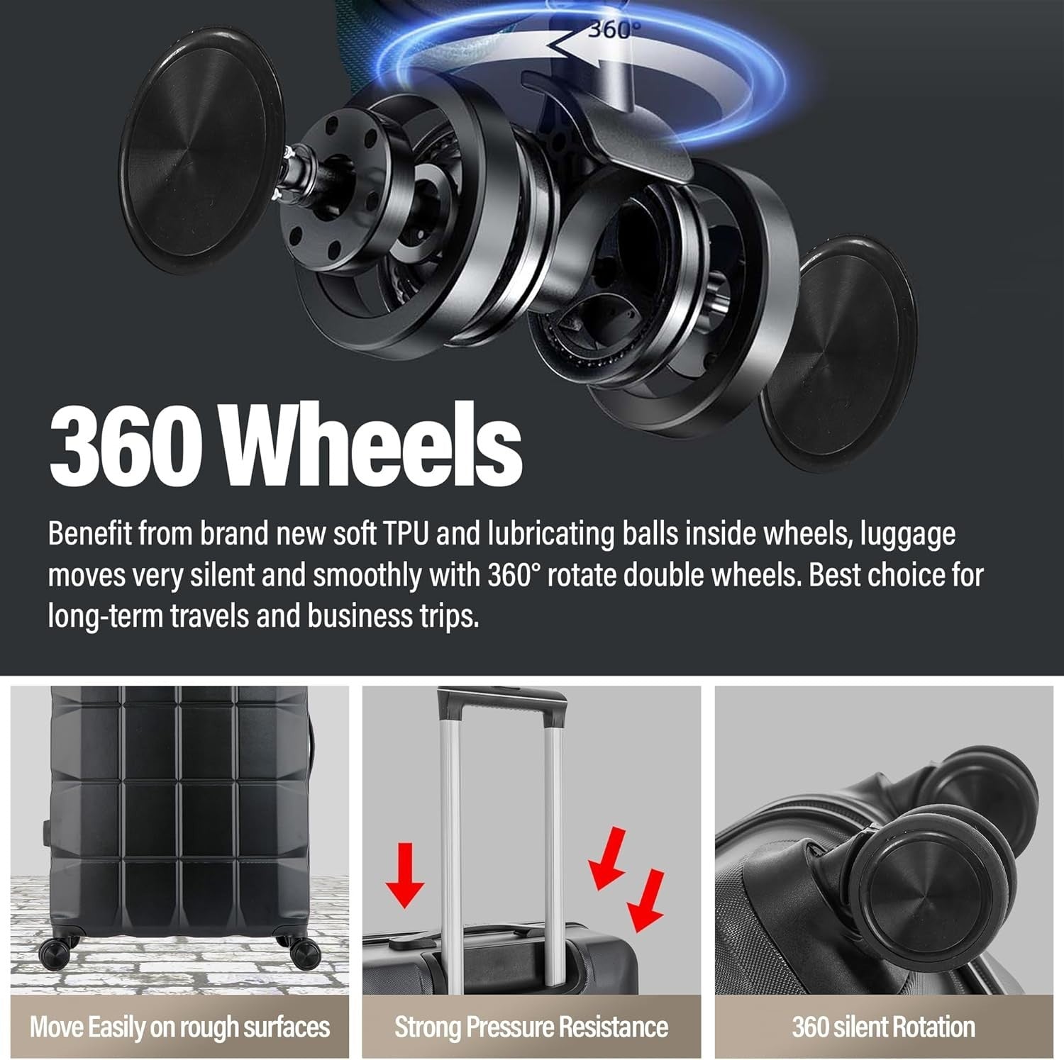 Medium ABS Hard Shell Suitcase 4 Dual Spinner Wheels TSA Lock 65L Grey