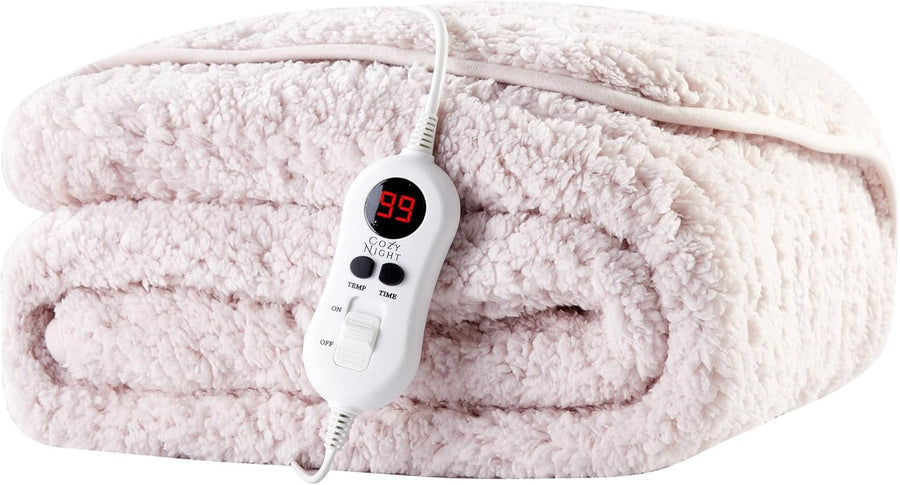 Electric Heated Throw Blanket 160x120cm Sherpa Fleece 9 Heat Timer Grey Lilac