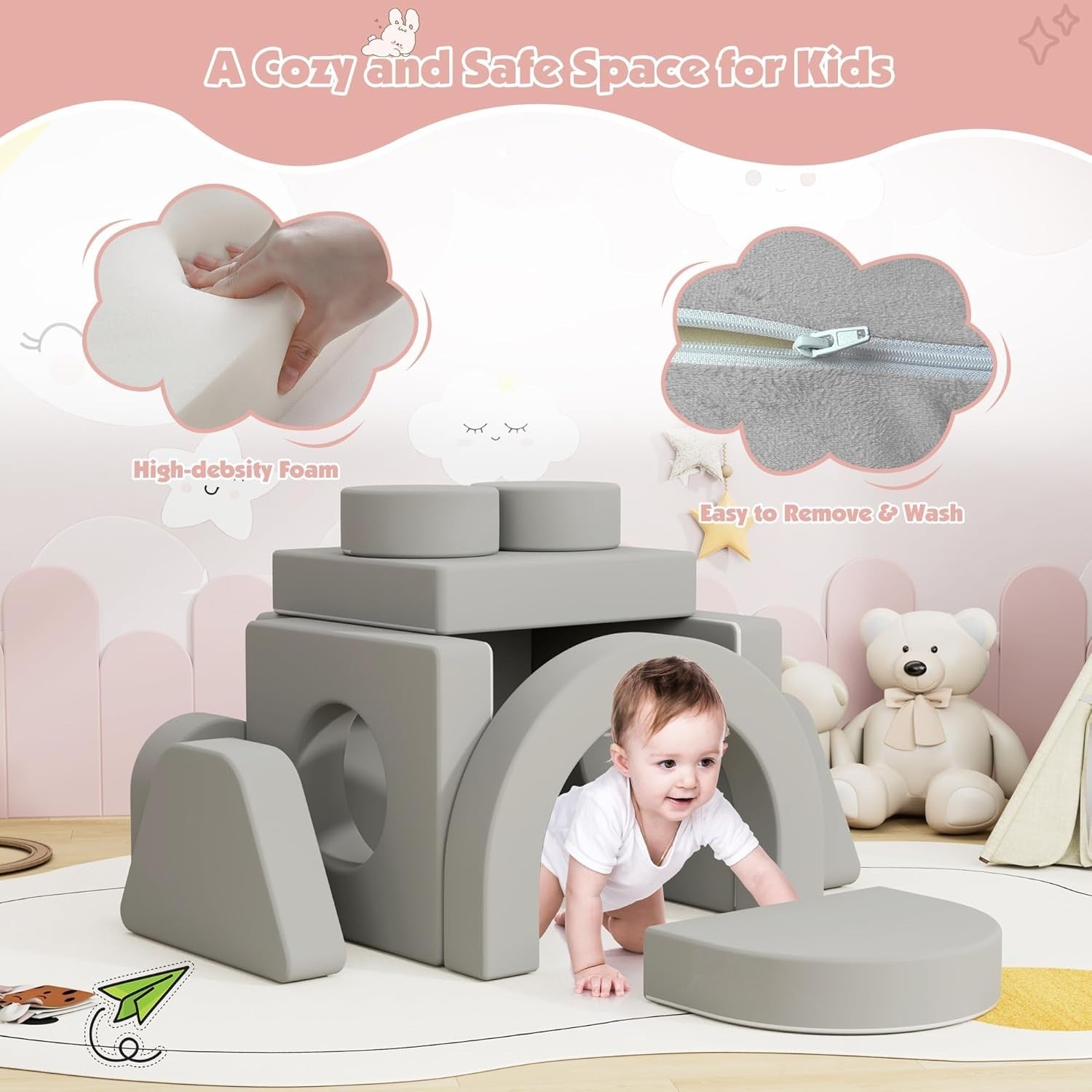 Modular Kids Play Couch & Sofa Bed, Soft Foam Fort for Creative Play