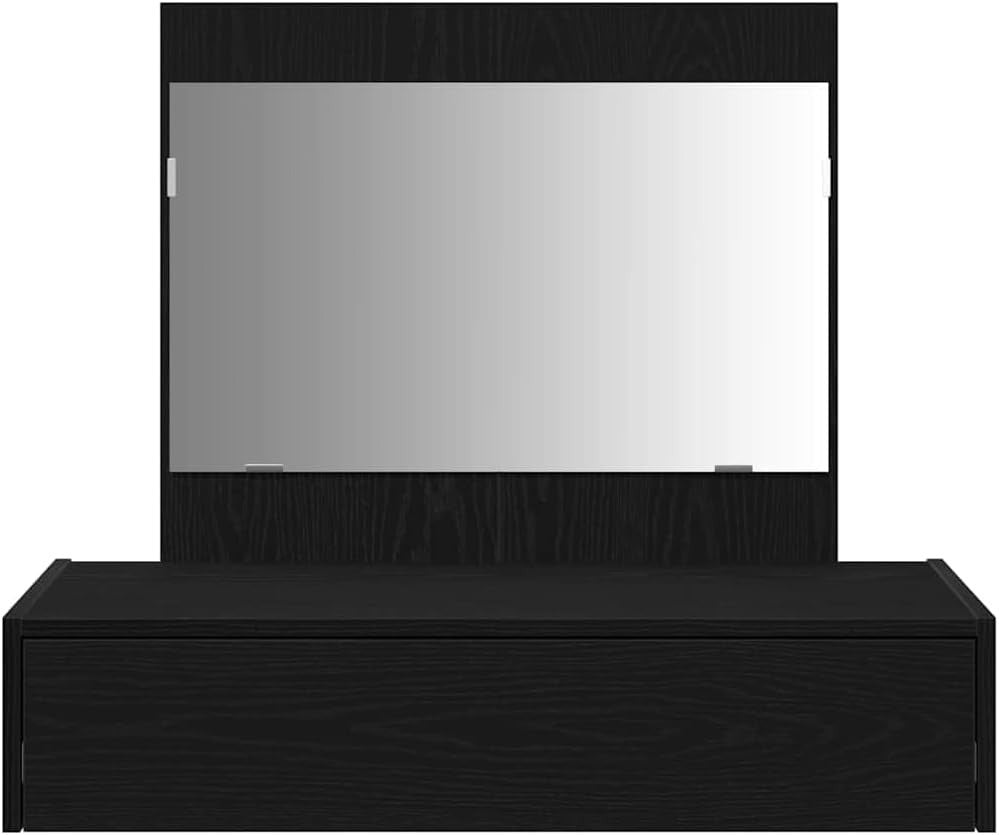 Wall-Mounted Vanity Dressing Table Mirror & 1 Drawer Cabinet Storage Black Oak