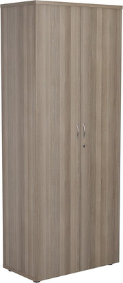 Tall Grey Oak Lockable Office Cupboard 4 Shelf Storage Cabinet 200cm