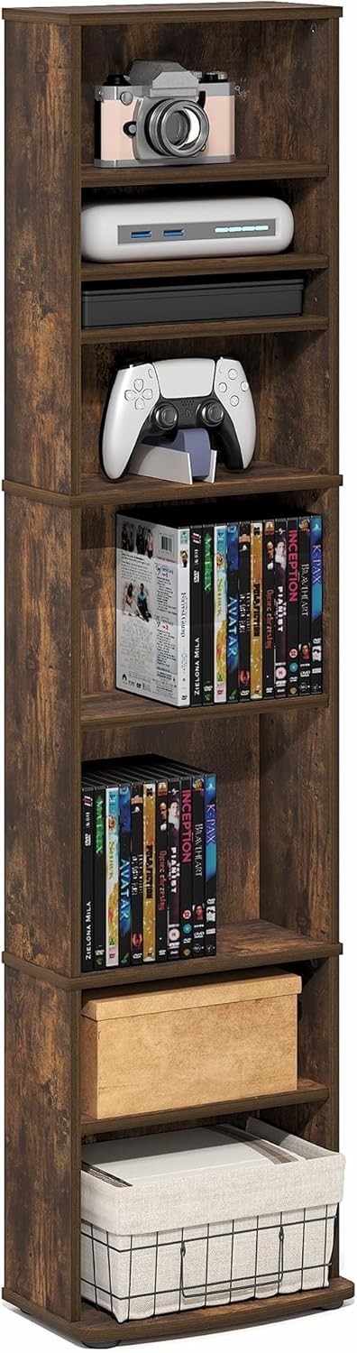 8 Tier CD DVD Storage Tower Adjustable Media Shelf Game Rack Pine