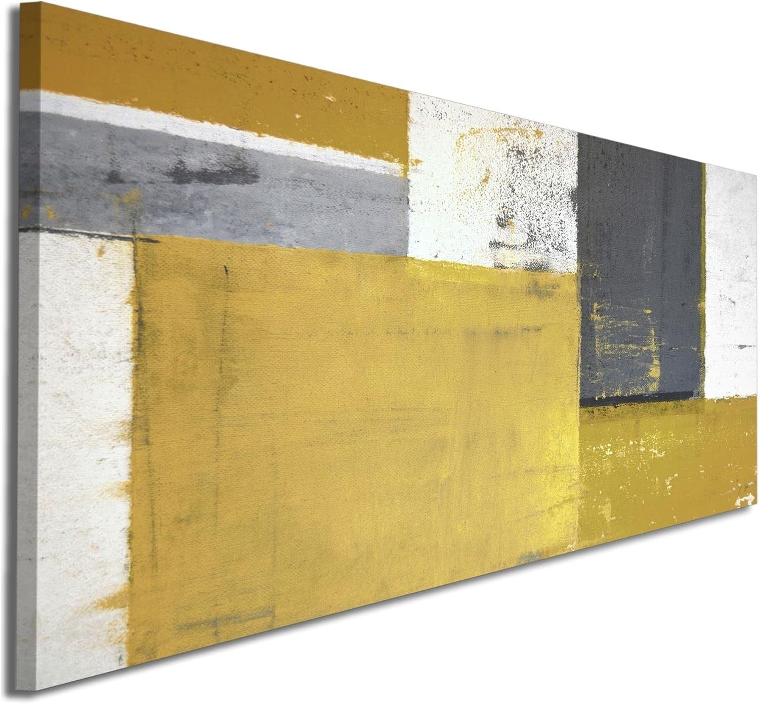 Mustard Yellow Grey Abstract Canvas Wall Art 97x40cm