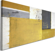 Mustard Yellow Grey Abstract Canvas Wall Art 97x40cm