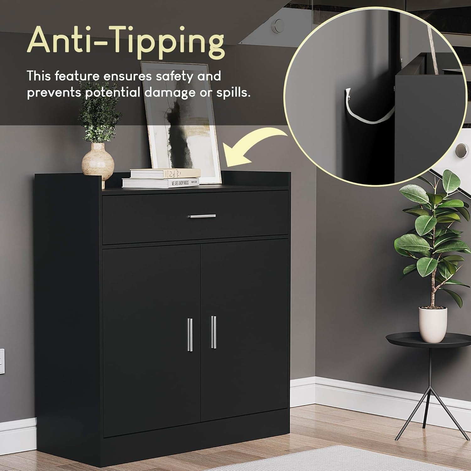 Modern Black Shoe Cabinet Hallway Cupboard with Drawer 82x34x90cm