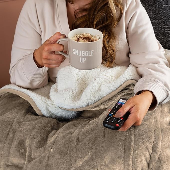 Electric Heated Throw Blanket Sherpa Fleece 10 Heat Timer Washable 130x160cm
