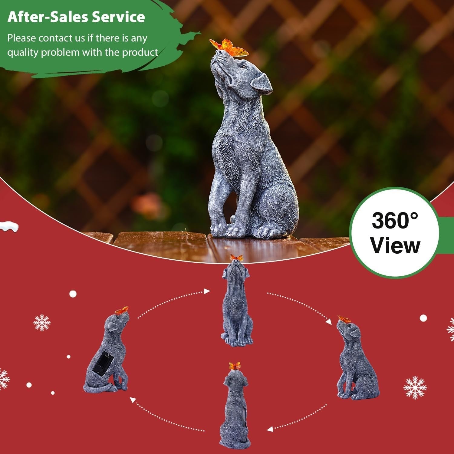 Solar Dog Garden Ornament with Lighted Butterfly Resin Waterproof Outdoor Decor