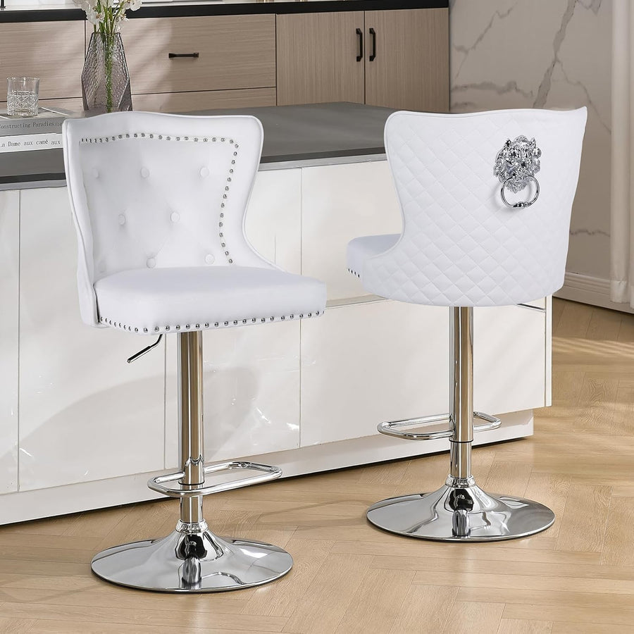 Adjustable Velvet Swivel Bar Stools Set of 2 | L-Shaped Comfort, Modern