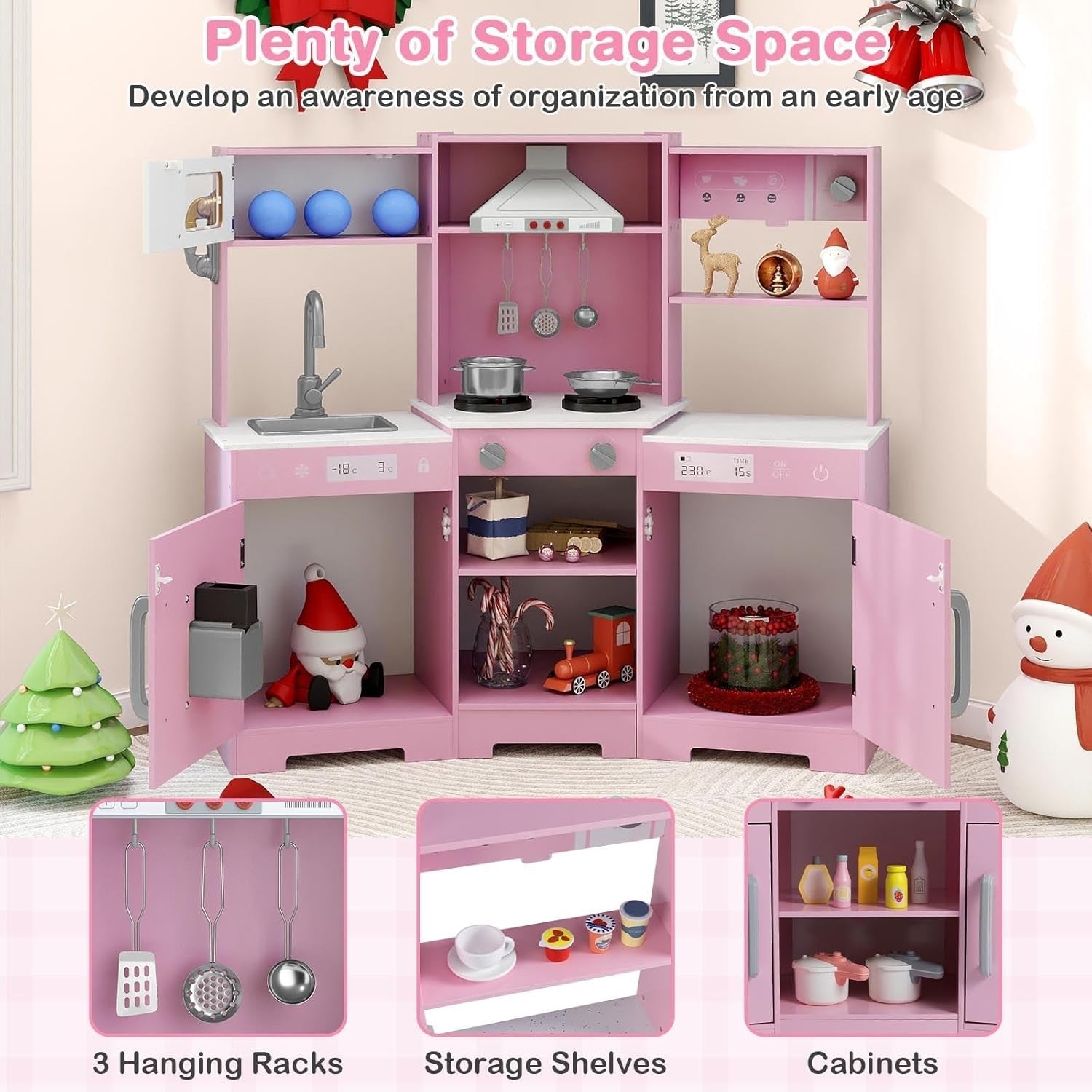 Pink Corner Kids Play Kitchen Lights Sounds Ice Maker Toy