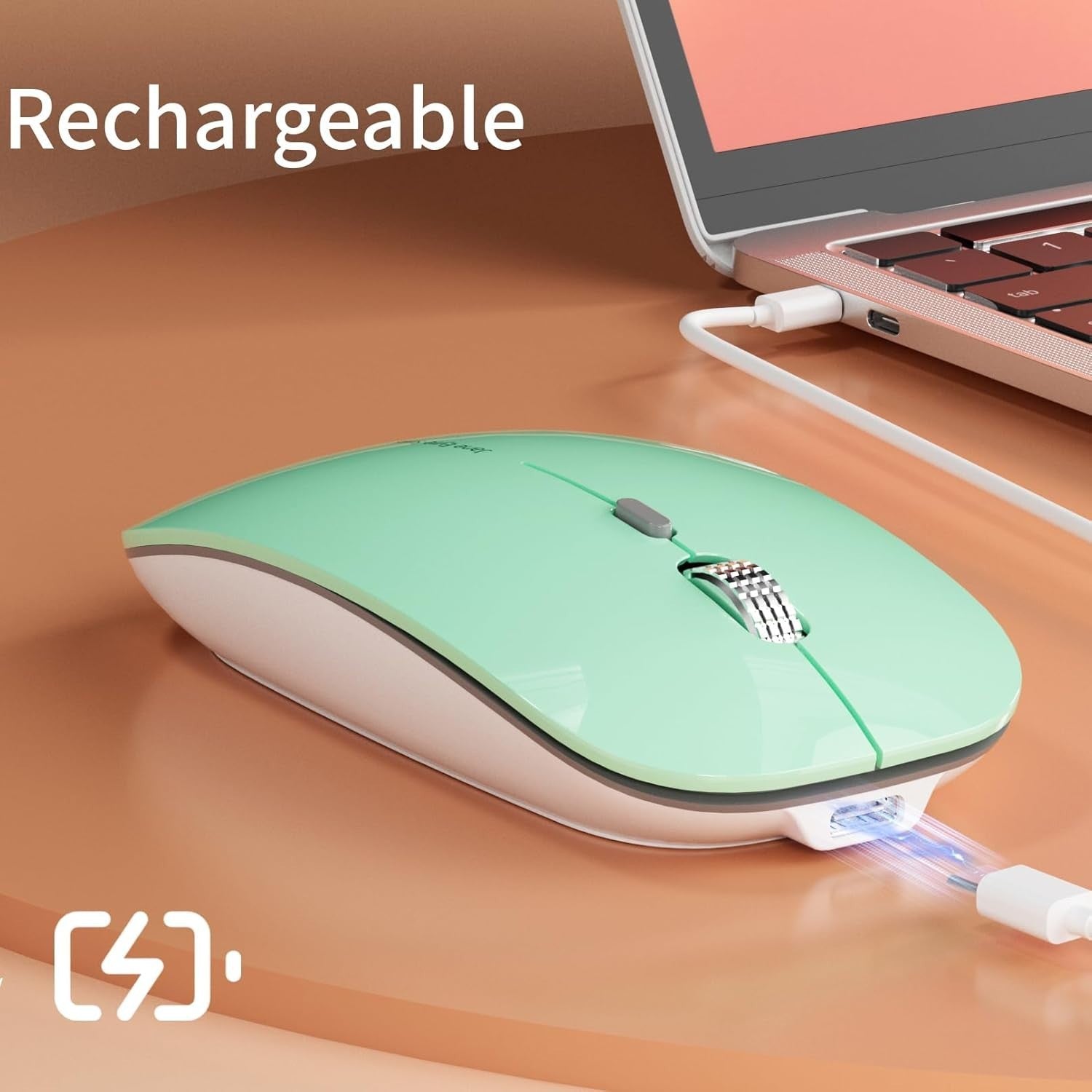 Rechargeable Wireless Mouse Silent Slim 2.4G 1600 DPI Mint Green
