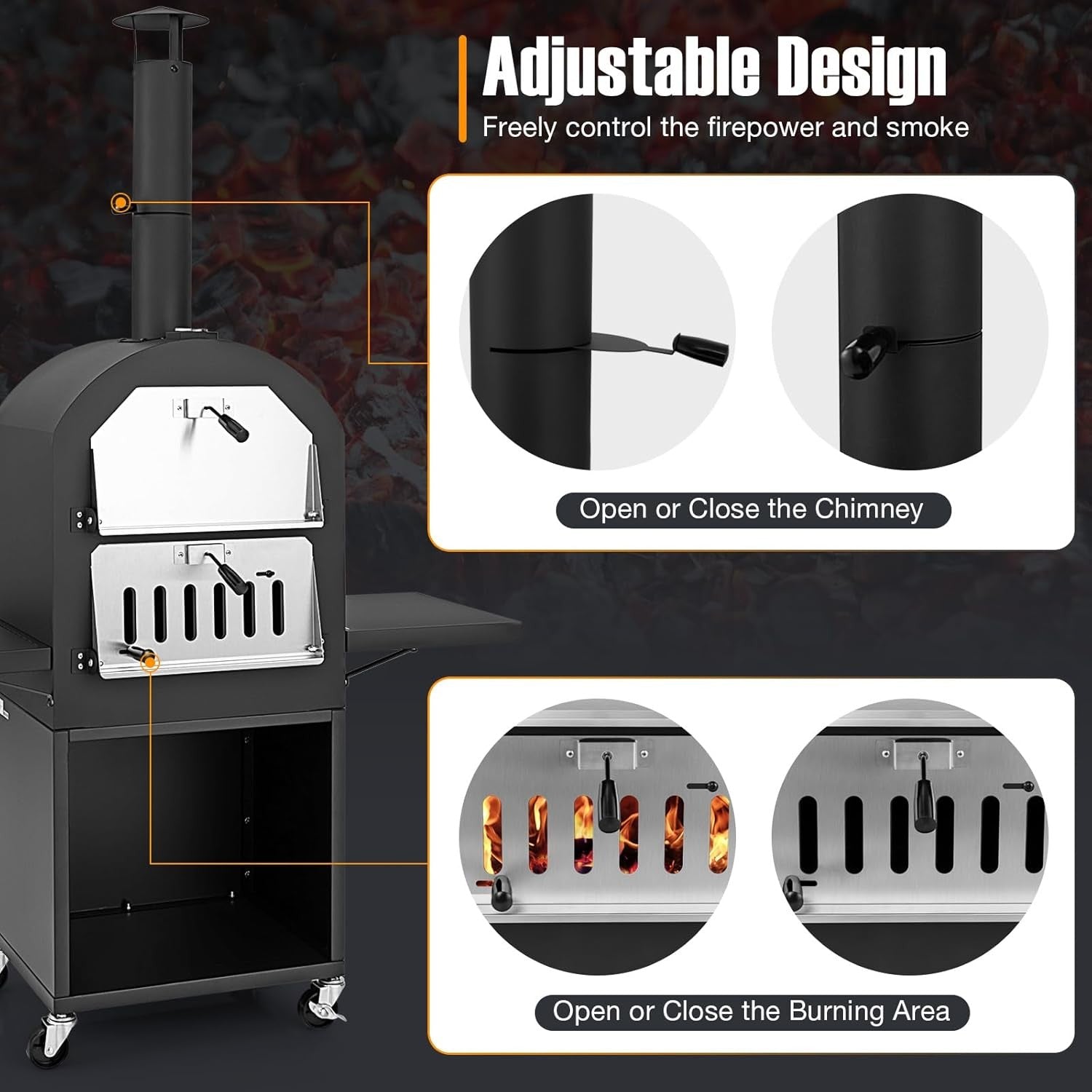 Outdoor Wood Fired Pizza Oven | BBQ Grill w/ Chimney, Shelves, Stone & Cover