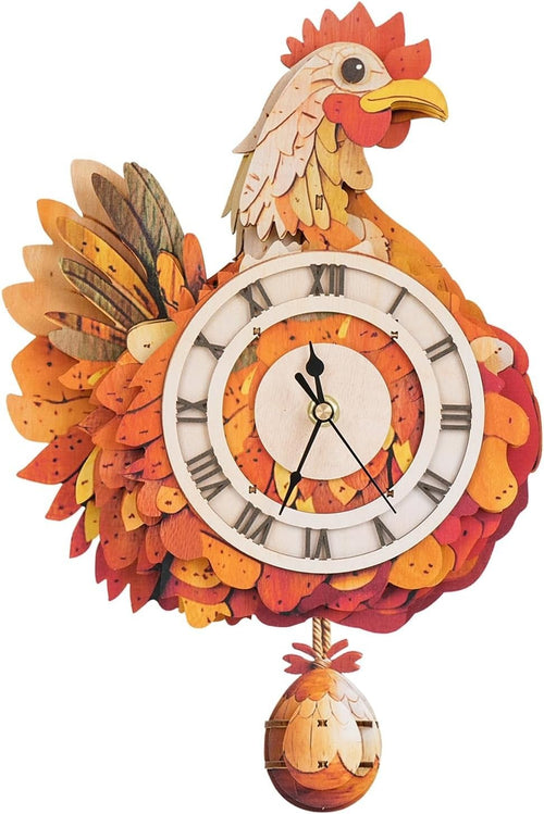 3D Wooden Cackling Wall Clock Puzzle, Precision Craft, Fun Home Decor
