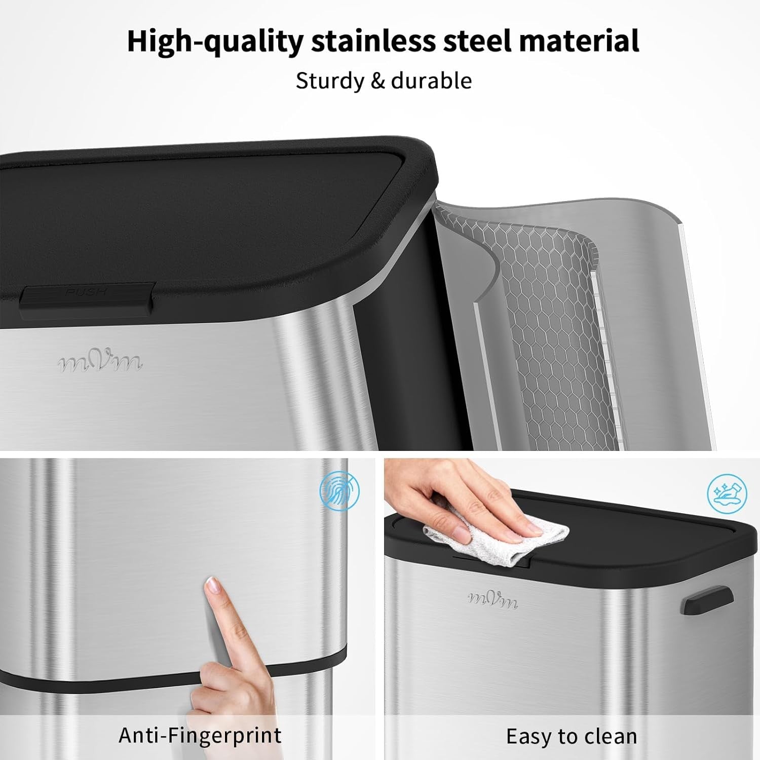 60L Kitchen Trash Bin | Stainless Steel Large Garbage Bin with Lid