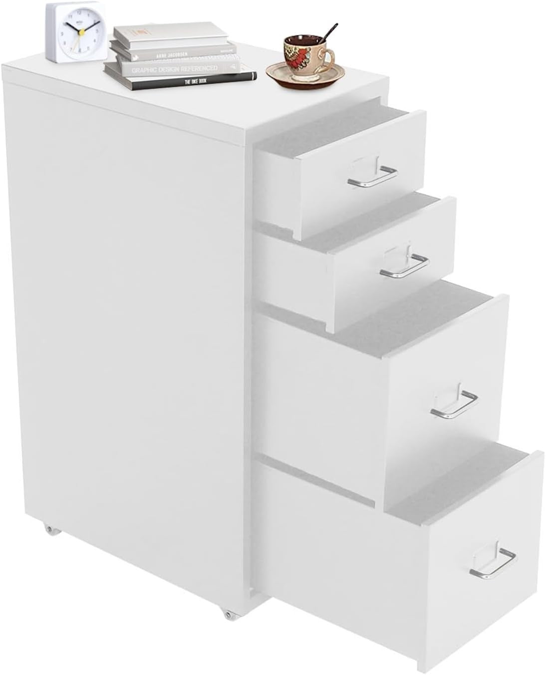 Slim Metal Rolling File Cabinet 4 Drawer Mobile Office Storage Unit