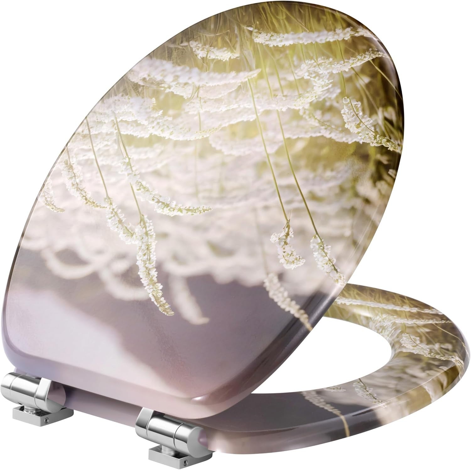 O-Shaped Toilet Seat Soft Close Quick Release Adjustable Hinges Reeds Pattern