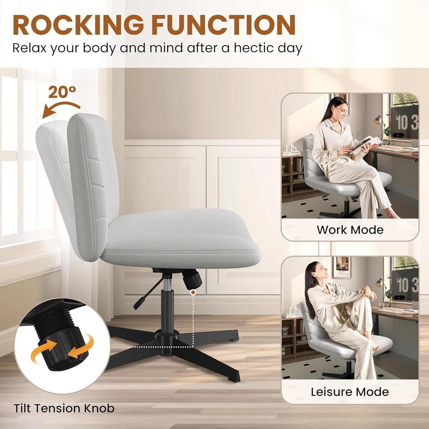 Adjustable Armless Office Chair Swivel Seat Ergonomic Home Desk Back Support
