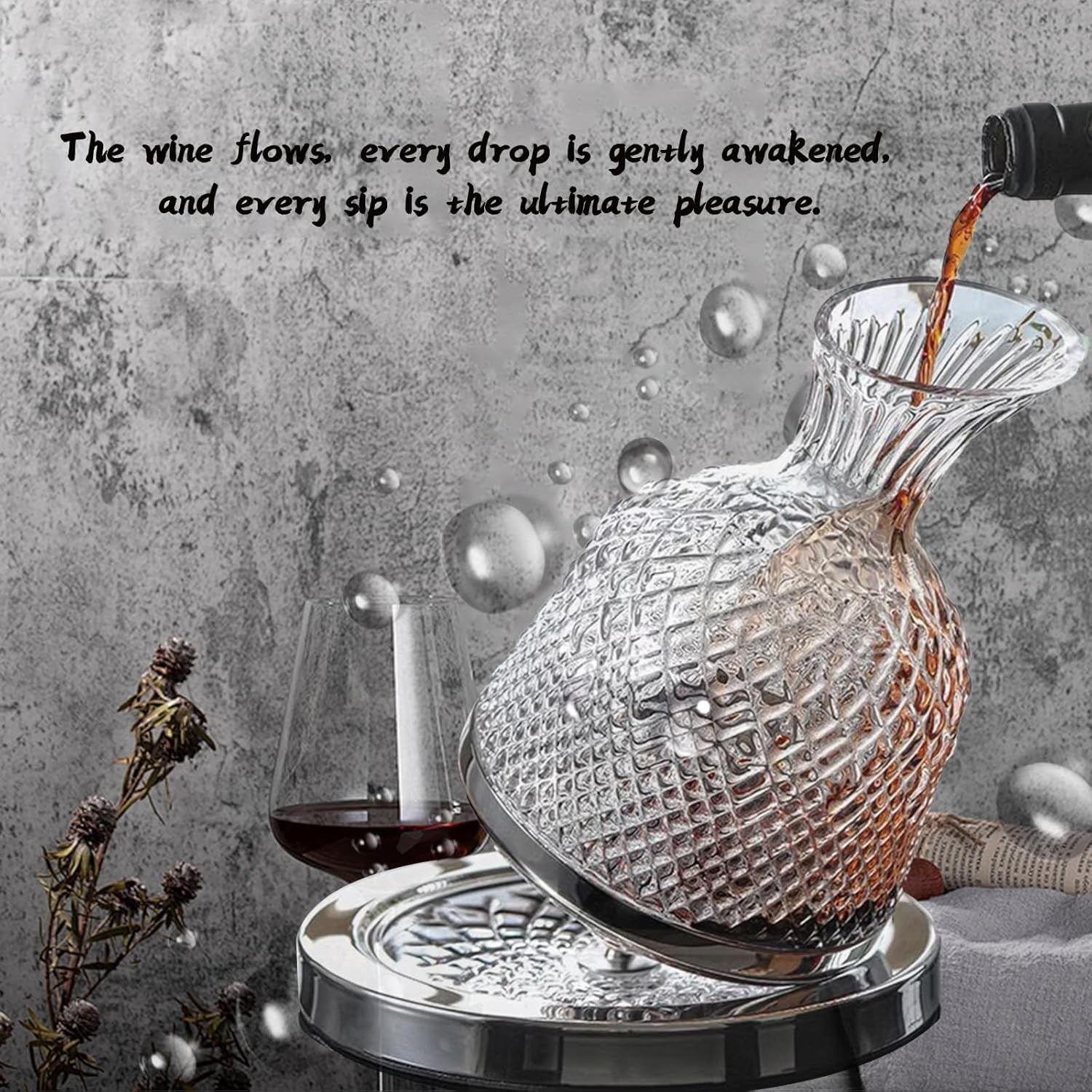 Luxury Crystal Wine Decanter Set 1500ml with 2 Glasses Rotating Aerator Gift